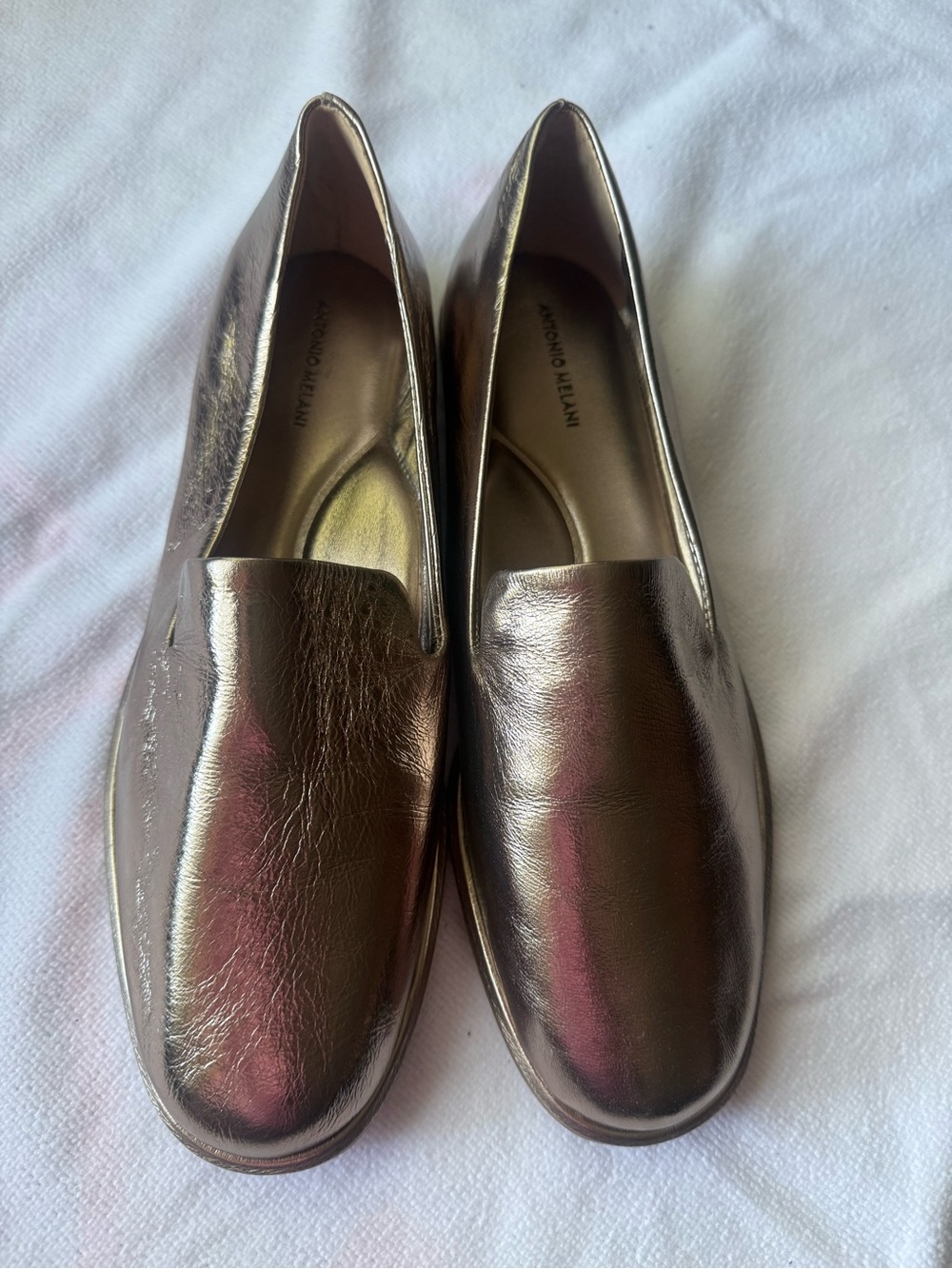 ANTONIO MELANI Metallic Gold Slip-On Loafers - Women's
